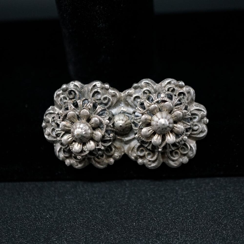 Vintage Barclay Victorian Revival Floral Filigree Brooch Silver Tone Bar Pin